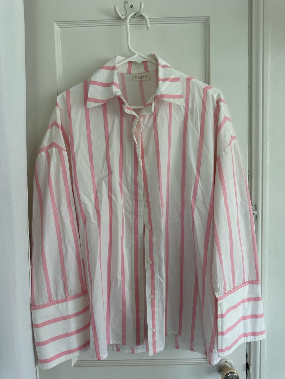 Elce Swim White and Pink Stripe Button-Down Shirt
